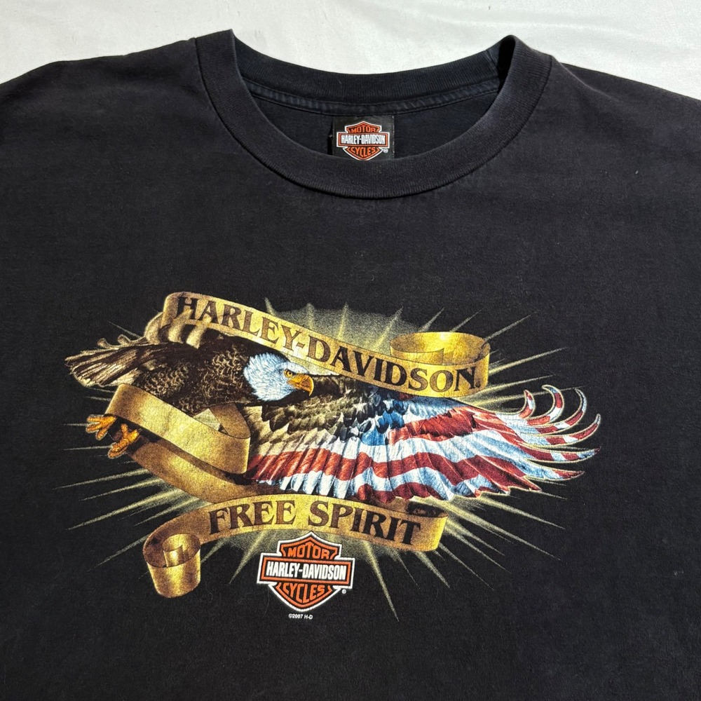 Harley Davidson T-Shirt Mens‎ 2XL Black Free Spirit Eagle Huntsville AL 2007 USA